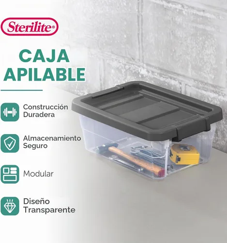 Vista 3 de Sterilite Caja apilable modular con tapa de cierre, 16 cuartos de galón