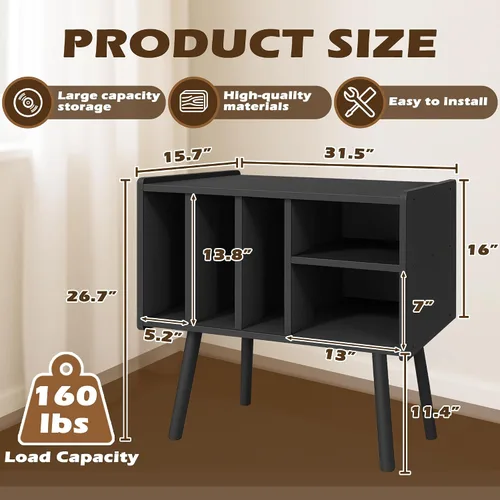 Vista 2 de Montex Record Player Stand with Vinyl Storage, Wooden Record Player Table with 5 Cabinet, Large Vinyl Record Player Stand, Record Player Holder