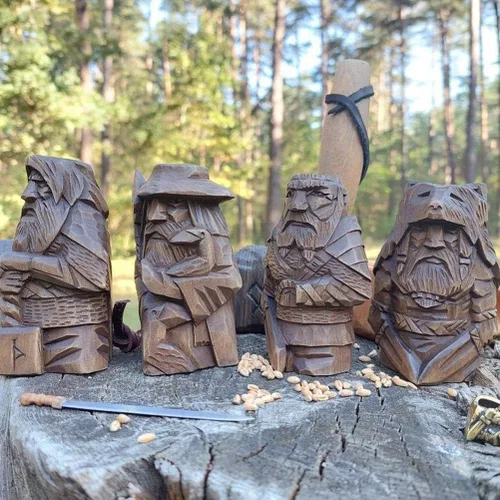 Vista 5 de Estatuas de dioses nórdicos – Estatua de Odin Thor Tyr Ulfhednar, figuras de mitología vikinga nórdica, adornos paganos nórdicos para decoración