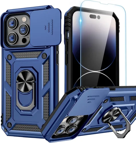 Vista 8 de Goton Funda para iPhone 14 Plus con Protector de Pantalla - Funda con Cubierta Deslizante para Cámara con Soporte de Anillo, Resistente de Grado