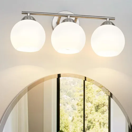 Vista 16 de Emak Lámpara de baño negra de 2 luces sobre el espejo, luces de tocador de baño con pantalla de vidrio transparente, VL114-BKL-2