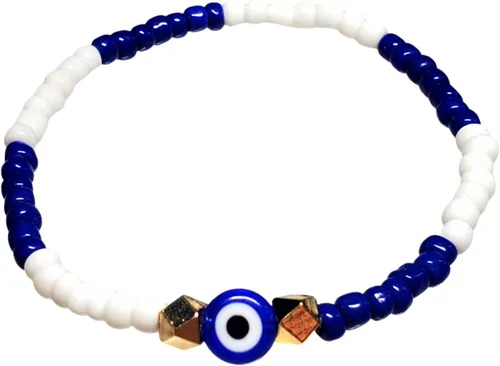 Vista 2 de Hecho a mano contra el mal de ojo orishas joyería de protección Ilde elástico elástico ajustable con cuentas unisex amuleto pulsera conjunto