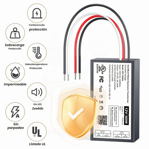 Vista 8 de Controlador LED regulable de 12 V, transformador LED Triac ELV/MLV de 60 W compatible con interruptores Lutron y Leviton, fuente de alimentación