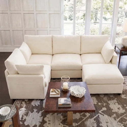 Vista 37 de Iroomy Sofá modular modular para sala de estar, asiento con cojín de resorte, moderno sofá convertible en nube con otomana, gris