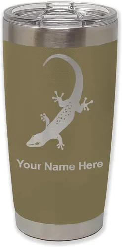 Vista 33 de LaserGram 20oz Vacuum Insulated Tumbler Mug, Gecko, Personalized Engraving Included (Black)