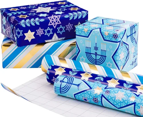 Vista 14 de RUSPEPA Juego de papel de regalo de Navidad negro y dorado, mini rollo, papel de regalo navideño con lámina dorada con árbol, copo de nieve y diseño