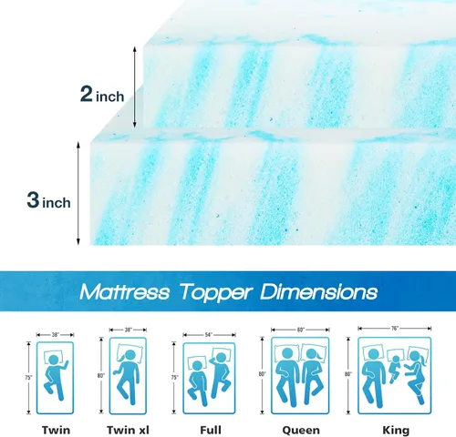 Vista 2 de Cubrecolchón Twin XL - Espuma viscoelástica de 2 pulgadas con infusión de gel refrescante para el dolor de espalda, certificado CertiPUR-US