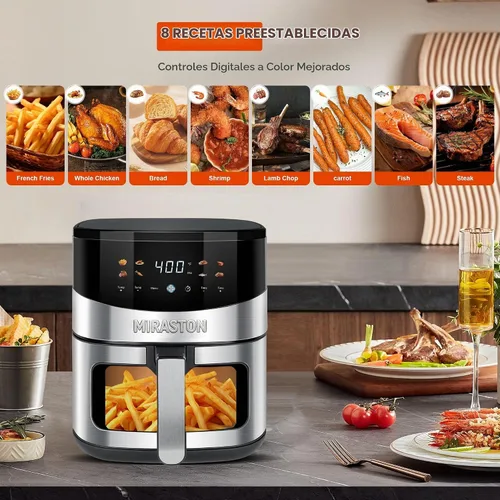 Vista 3 de Freidora de aire digital inteligente de 6.5QT, ventana visual, 8 recetas preestablecidas para comida rápida y fácil, aperitivos, postres, plato