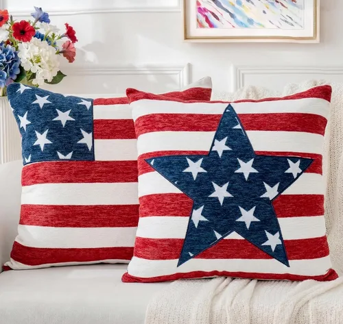 Vista 12 de Juego de 2 fundas de almohada patrióticas de felpilla con estrellas geométricas, 18 x 18 pulgadas, decoración americana para el día
