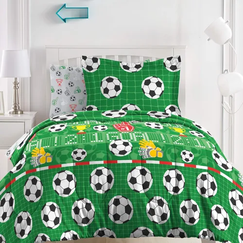 Vista 22 de Dream Factory Dinosaur Blocks - Juego de edredón de microfibra ultrasuave para niños, color azul, tamaño individual Bloques de dinosaurios azules
