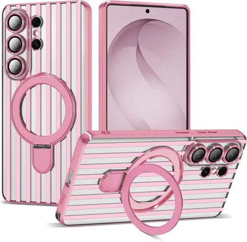 Vista 43 de Funda compatible con Samsung Galaxy S24 Plus con soporte de anillo magnético [compatible con Mag-Safe] protector de lente de cámara chapado Dorado