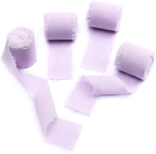 Vista 6 de 4 rollos de cinta de seda hecha a mano con flecos de 1.5 pulgadas x 5 yardas (4 rollos de 20 yardas) para invitaciones de boda, ramos de novia