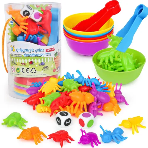 Vista 6 de Juego de contar colores para niños, juguetes a juego con tazas de clasificación y dados de juegos, actividades de aprendizaje preescolar Montessori