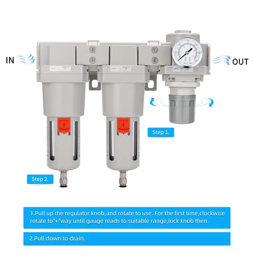 Vista 3 de Sistema de secado de aire NANPU NPT de 1", filtros de aire dobles y regulador de presión