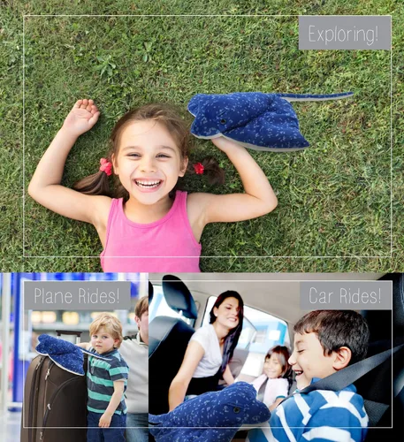 Vista 4 de DolliBu Raya Azul Moteada de Peluche - Juguete de Animal de Peluche Raya Súper Suave, Colección Salvaje Regalo de Peluche del Océano para Niños