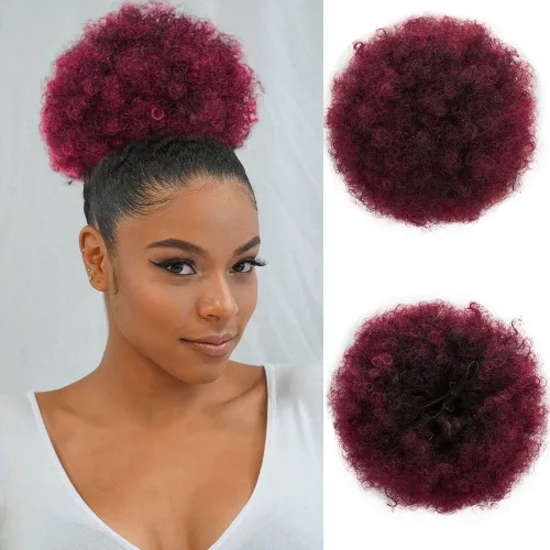 Vista 10 de Cola de caballo afro abombada para cabello natural, con cordón para cola de caballo afro, corto, afro, con cordón para cola de caballo rizado #1BT27