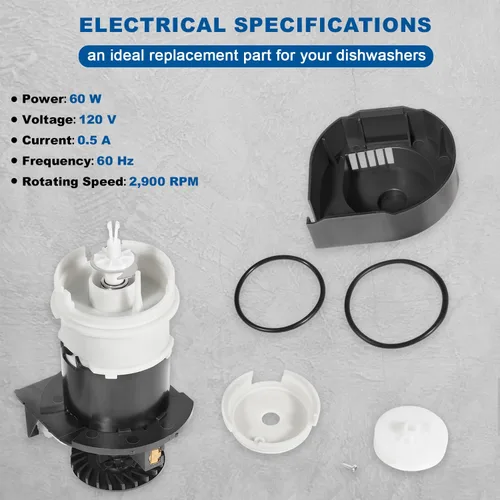 Vista 4 de 154844301 Kit de motor 154844301 Motor de bomba de circulación para lavavajillas con juntas tóricas para lavavajillas Frigidaire, reemplazo