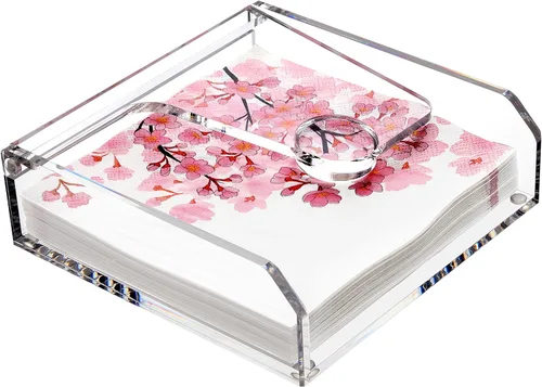 Vista 12 de DINGHUO Servilletero de acrílico para cóctel, para la mesa, (12.7 cm x 12.7 cm) Dispensador de servilletas de bebidas transparente con base de 8 mm