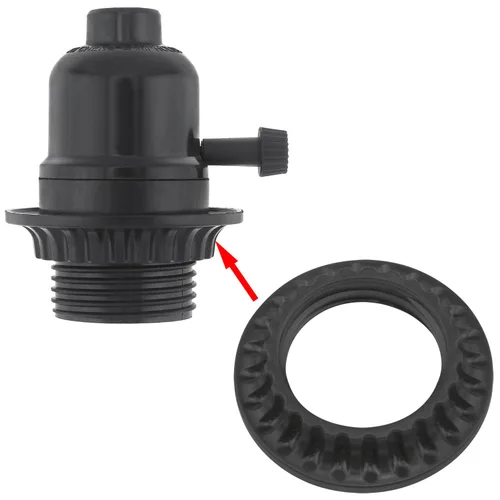 Vista 4 de Anillos de enchufe de luz E26 duraderos, 2 anillos de collar de pantalla de lámpara negra/anillo de collar de pantalla de lámpara y adaptadores