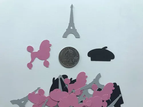 Vista 4 de Confeti de París, decoración de fiesta temática de París, confeti de caniche, confeti de la torre Eiffel, decoración de fiesta de cumpleaños