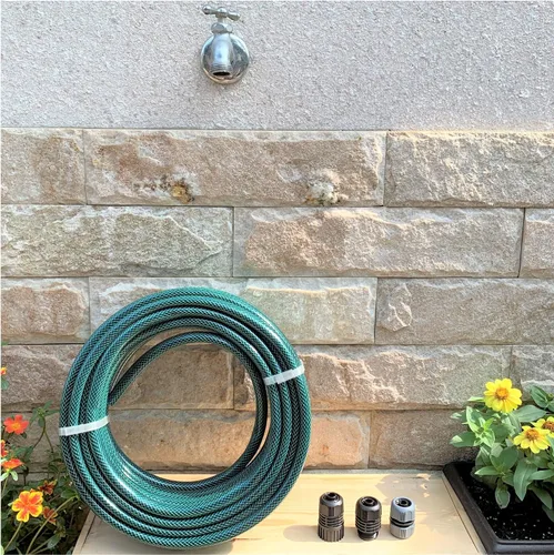 Vista 2 de Eden 94050 - Paquete de manguera y boquilla de ducha de metal de 50 pies con juego de inicio de conexión rápida, herramientas de jardinería