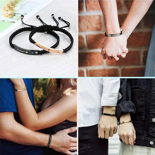 Vista 3 de ShineSand - Pulsera personalizada para parejas para mujeres y hombres, pulseras con nombre personalizadas, pulseras de relación grabadas para él