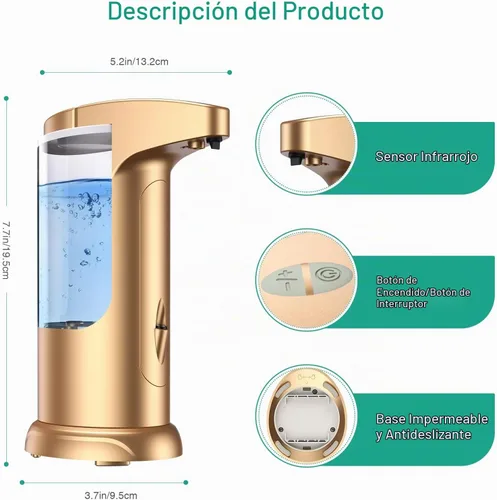 Vista 4 de Dispensador de jabón automático sin contacto de 12.5 onzas, dispensador automático de jabón líquido para manos, funciona con pilas, volumen