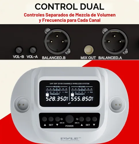 Vista 3 de Pyle Juego de micrófonos de karaoke - Micrófonos inalámbricos con receptor de canal UHF 2x100, sonido de alta fidelidad, antiinterferencias