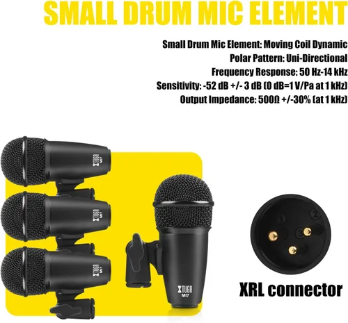 Vista 9 de XTUGA MI7 Kit de micrófono de batería dinámico con cable de 7 piezas, metal entero, juego de micrófonos de bajo para batería vocal, otro instrumento