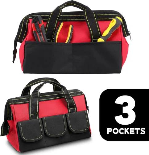 Vista 5 de 2 bolsas de herramientas con base moldeada resistente al agua, múltiples bolsillos, bolsa de herramientas de boca ancha, organizador multifuncional
