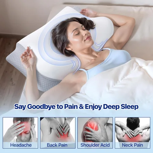 Vista 6 de Almohada cervical de espuma viscoelástica para el cuello - Almohada cervical ergonómica contorneada para durmientes laterales, de espalda y sobre