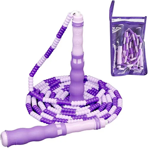 Vista 5 de VINGVO Cuerda de saltar con cuentas de 9.2 ft, ajustable, segmentada, suave, con cuentas, para niños, mango ergonómico para niños y adultos, pérdida