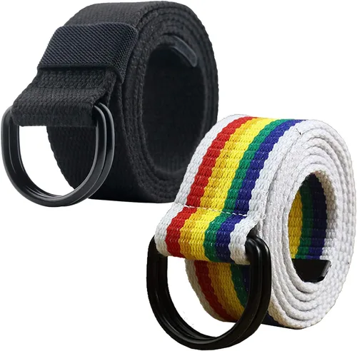 Vista 7 de Cinturón con anillo en D, cinturón de lona casual para hombres/mujeres, ancho de 1.5 pulgadas Negro-b