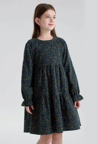 Vista 4 de SOLOCOTE Vestido a cuadros para niñas, de algodón, casual, de primavera, manga larga, cuello Peter Pan, 3-14 años