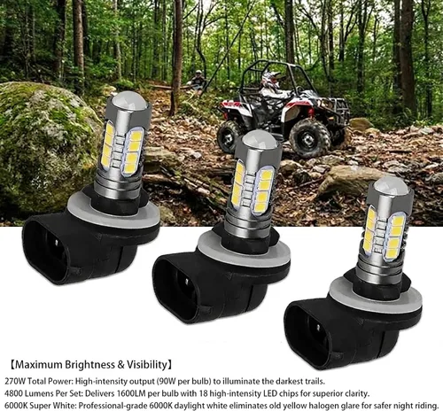 Vista 3 de Pack de 3 Bombillas LED de Faro 270W Super Blancas 4800LM 6000K de Alta Potencia, Reemplazo para Polaris Sportsman ACE HAWKEYE MAGNUM RANGER RZR