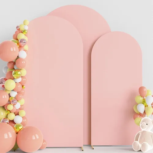 Vista 9 de Wokceer - Juego de 3 fundas de arco para telón de fondo, color beige 6FT,5FT,4FT Spandex Fitted Balloon Arch Cover Round Top Chiara Backdrop Cover