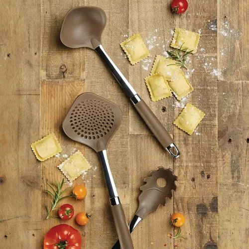 Vista 2 de Anolon Gadgets Utensilio Cocina Pasta Utensilios de Cocina, Juego de 3 piezas, Marrón Bronce
