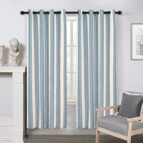 Vista 46 de DriftAway Chris Linen - Cortinas opacas con capa térmica y reductora de sonido, 63 pulgadas de largo para dormitorio, cortinas estampadas a rayas