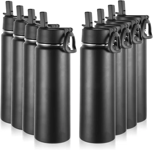 Vista 45 de Volhoply Botellas de agua aisladas de 22 onzas con tapa con popote, botella deportiva de acero inoxidable con asa, vasos de agua de viaje de metal