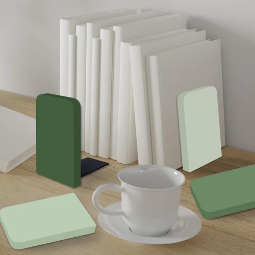 Vista 6 de FYSUIMU 6 sujetalibros de madera verde salvia estilo bohemio verde degradado, soportes de libros de madera rústica, antideslizantes, para libros