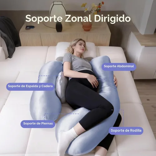 Vista 2 de Almohadas de embarazo para dormir de lado, almohada ajustable de apoyo para el vientre y la espalda, almohada de maternidad de cuerpo completo