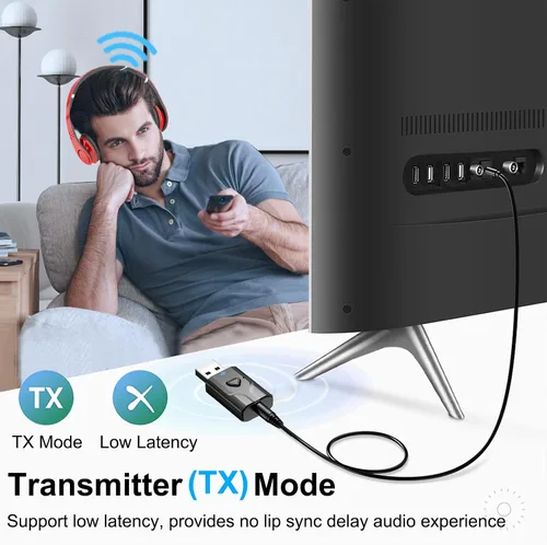 Vista 3 de Receptor de transmisor USB Bluetooth 5.0, adaptador de audio inalámbrico 2