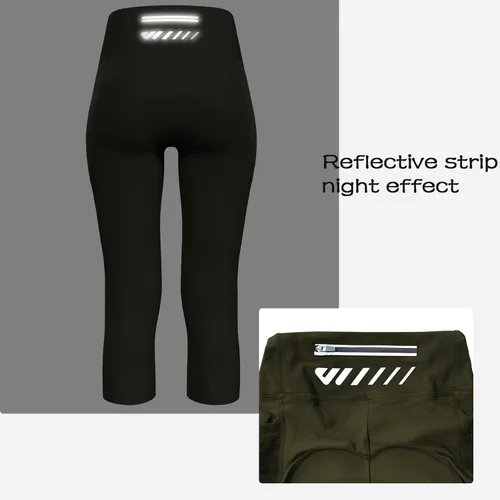 Vista 4 de Lo.gas Pantalones cortos de ciclismo acolchados para mujer, 34, con relleno, cintura alta, 3 bolsillos, capris de gel UPF 50+