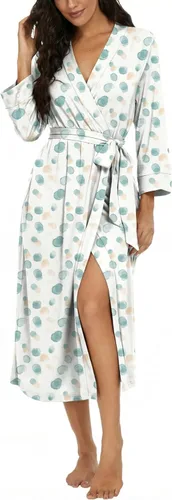 Vista 30 de VINTATRE Bata tipo kimono para mujer, bata larga de punto, ligera, suave, ropa de dormir con cuello en V, casual, ropa de descanso para mujer Verde