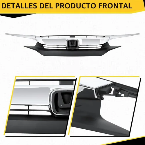 Vista 5 de PENSUN Parrilla de parachoques delantero con cromo + 2 bordes cromados para párpados para Honda Civic Sedan 2016 2017 2018