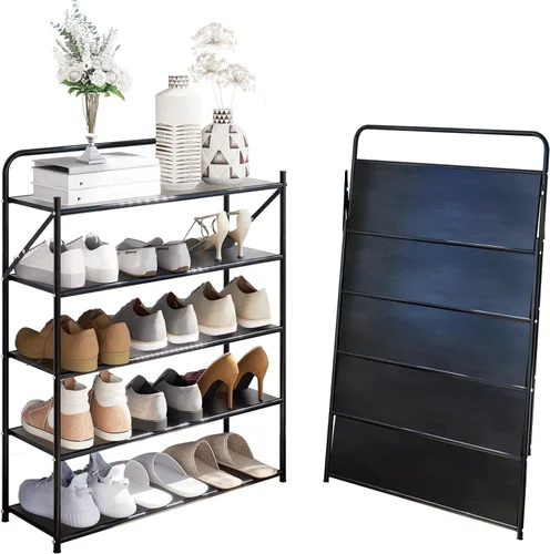 Vista 11 de Zapatero plegable de 4 niveles sin montaje, organizador de zapatos plegable sin instalación, estantes portátiles de metal sólido para armario