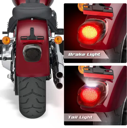Vista 4 de NTHREEAUTO Luz trasera LED ahumada para motocicleta, luces traseras con luces de matrícula de freno compatibles con modelos Harley Dyna, FLST