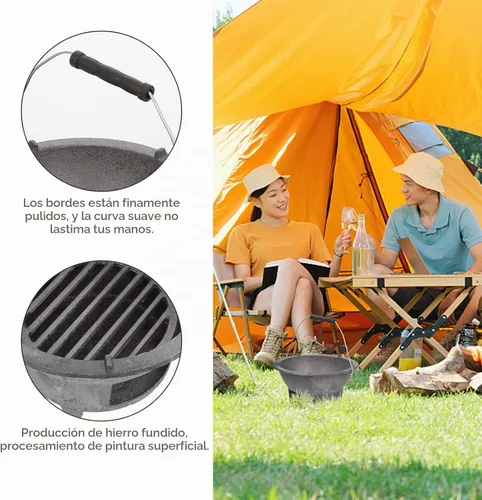 Vista 9 de DOITOOL - Estufa de carbón de hierro fundido para exteriores, portátil, para acampar, asar a la parrilla y cocinar pícnic, 8.26 x 8.26 x 4.33 en 1