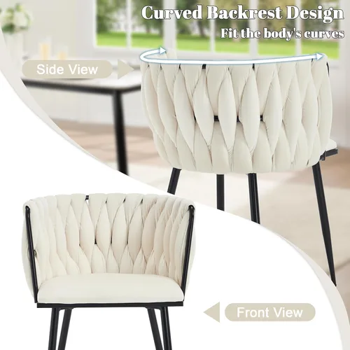 Vista 4 de Juego de 2 sillas de comedor de terciopelo, sillas laterales tapizadas tejidas con patas de metal negro, sillas decorativas modernas, sillas