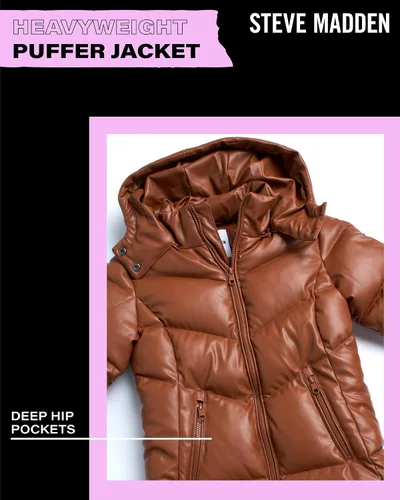 Vista 3 de Steve Madden Chaqueta para niña Abrigo acolchado de cuero sintético pesado para niñas (4-16)